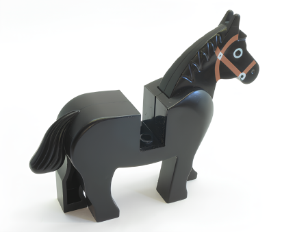 Лошадь Lego Horse with Black Eyes Circled with White, Brown Bridle Pattern 4493c01pb02